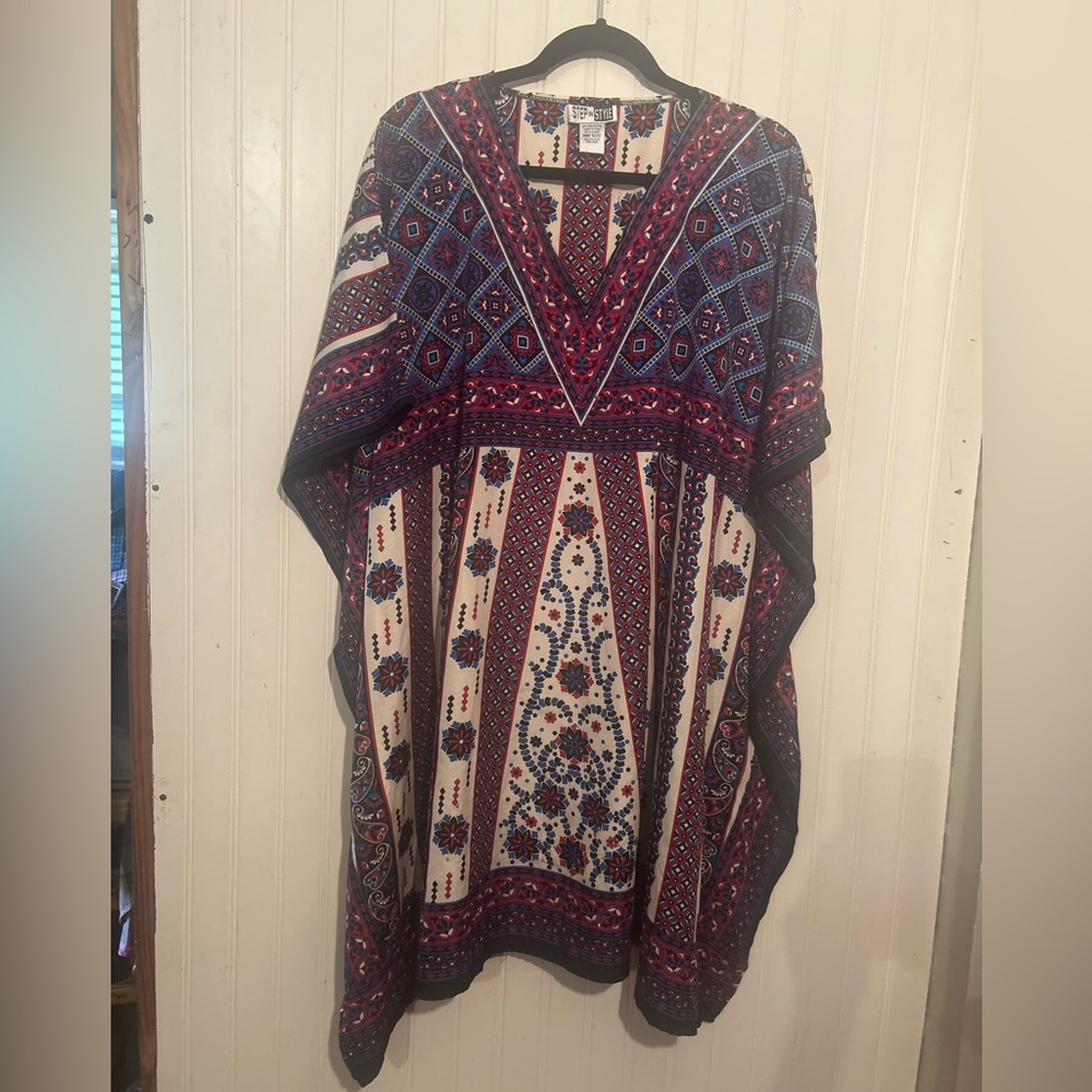 Step by Step Oversized Blue and Red Tunic With Paisley, Geometric Patterns NWOT